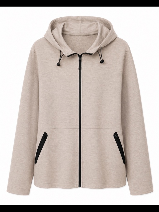 Hyba Sweaters - Everyday Zip-Front Hoodie Sweater in Light Tan
